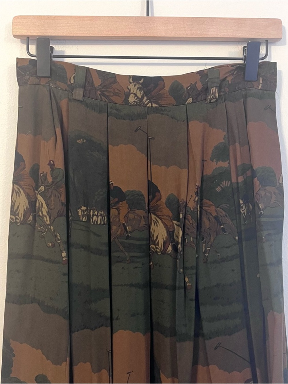 Ralph Lauren Women’s Vintage A-line Pleated Skirt 6 Equestrian Polo Print Rayon